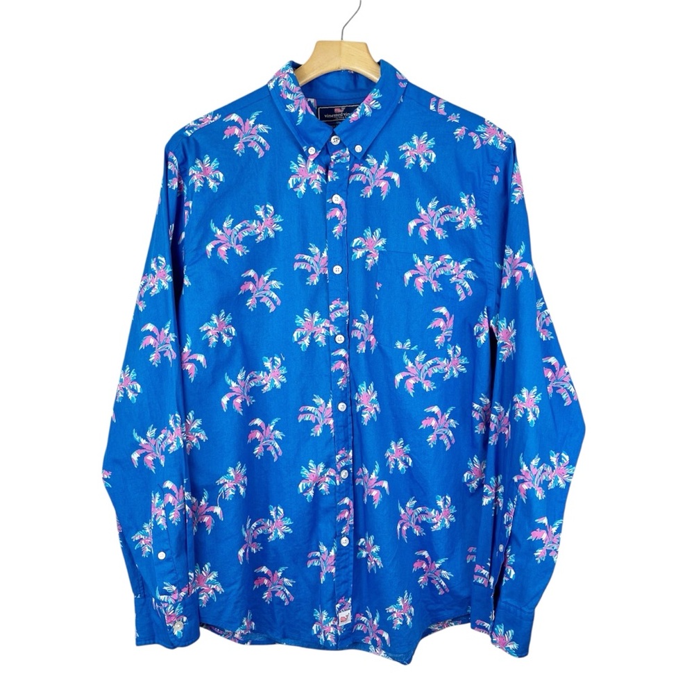 Vineyard Vines Tropical Palm Tree Long Sleeve Slim Fit Murray Shirt Large
